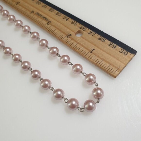 Faux Pink Pearl Beaded Necklace With Silver Tone Chain Lobster Clasp Closure - Picture 3 of 4